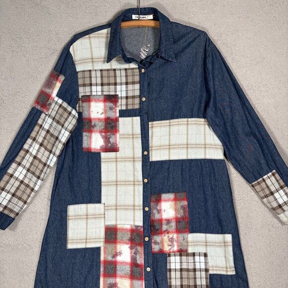 Origami Dress Size S Denim Patchwork Quilt Midi Oversized Lagenlook Cottagecore - Picture 3 of 16